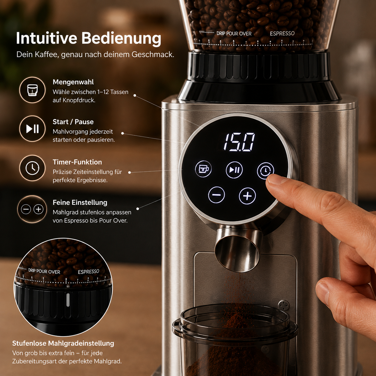 Aromio – Elektrische Kaffeemühle für Espresso & Filterkaffee